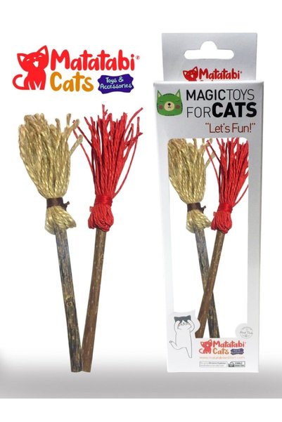 MATATABİ CATS عصا مضغ للقطط الطبيعية من مكنسة، لعبة قطط خيطية، عبوة من قطعتين (ليست رأسًا)