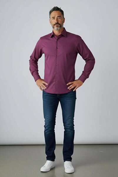GÖMLEK GALERİSİ Classic Loose Fit Plain Long Sleeve Men's Shirt