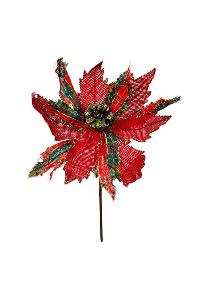 OEM Decorative Christmas Poinsettia, red checkered with cones, 20 cm