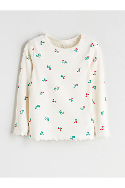 LC Waikiki Beige Crew Neck Floral Baby Girl Pajama Set 2-Piece