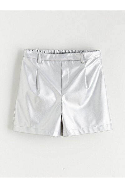LC Waikiki Gray Metallic Leather-Look Girls' Shorts