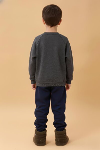 Perendi Boy's Comfortable Fit Pocket Detailed 2-Piece Sweatshirt with Fleece Inside – Burgundy & Anthracite