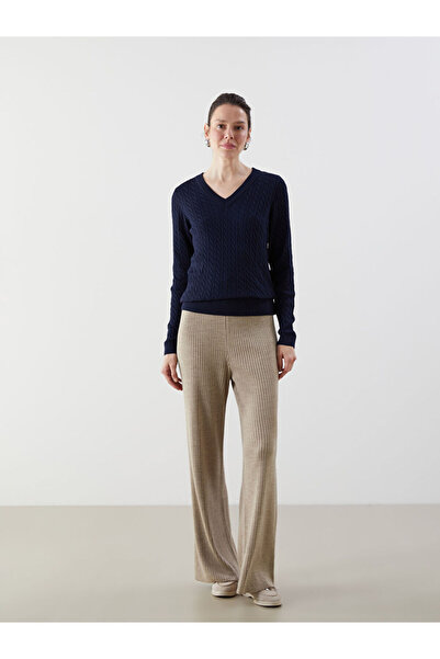 LC Waikiki Beige Elastic Waist Women's Knitwear Trousers