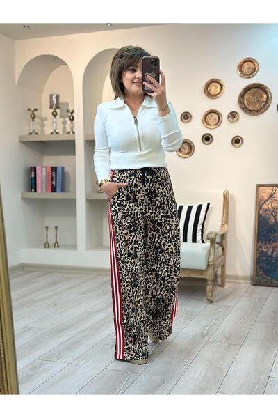 MELTEM TUĞAN Striped Detail Leopard Pants Brown on the Sides