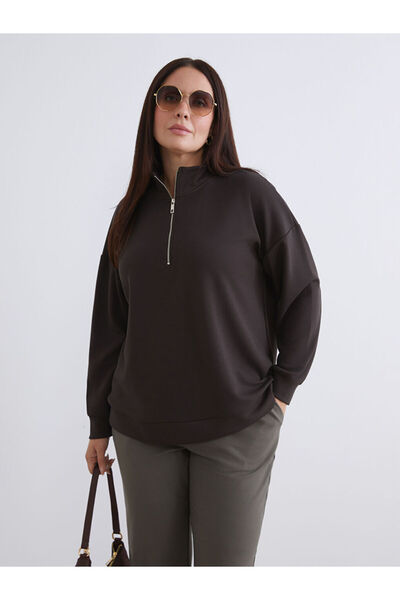 LC Waikiki Lcw Comfortbrown Large Size Mock Neck Women's Sweatshirt
