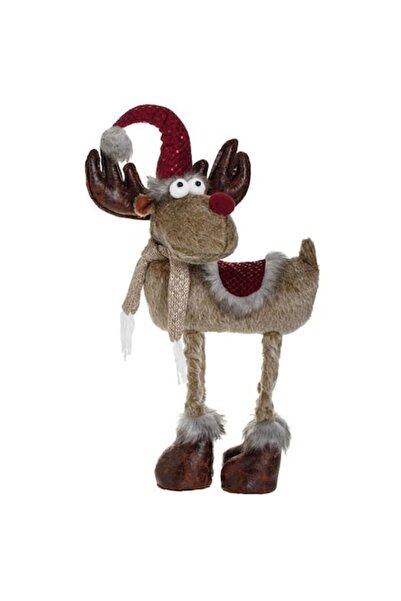 OEM Figurină decorativă de Crăciun ren maro cu pălărie vișinie 60 cm