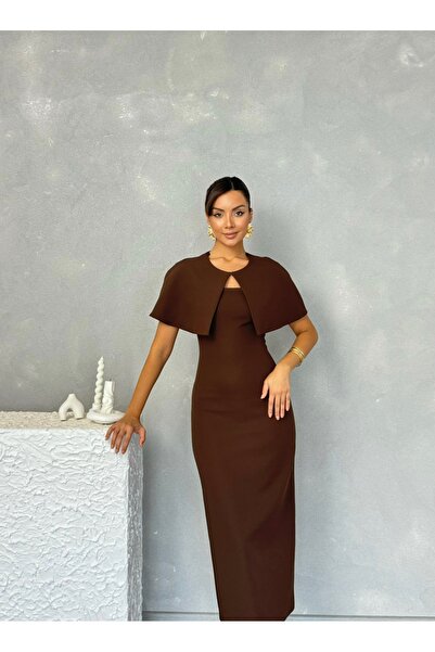 Nesil Strapless Long Length Evening Stylish Special Occasion Women's Regina Dress with Cape