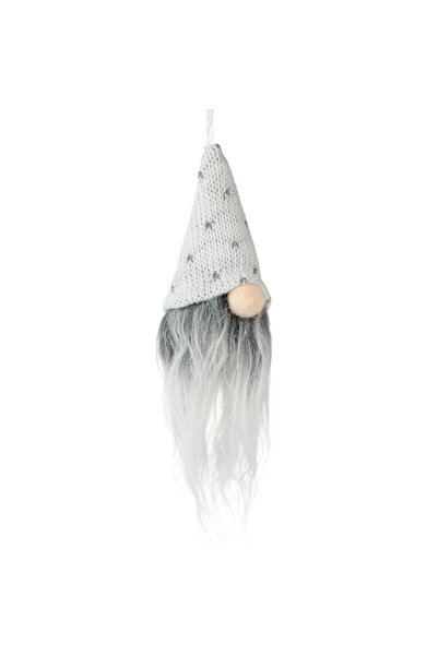 OEM Christmas tree ornament — gnome figurine with white hat and grey knitted patterns, ø5x9cm