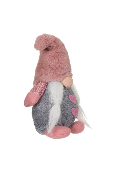 OEM Christmas Decorative Gnome Figurine, Heart-Print Coat, Gray and Salmon, 25 cm