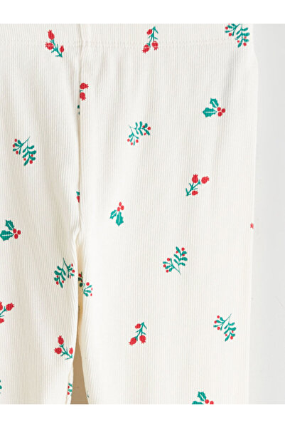 LC Waikiki Beige Crew Neck Floral Baby Girl Pajama Set 2-Piece