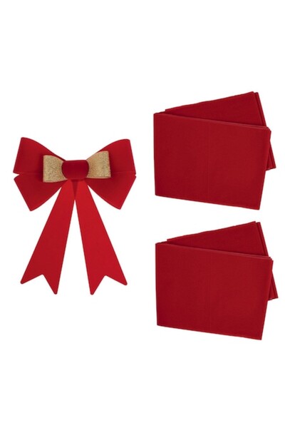 OEM Set de decorațiuni de Crăciun pentru ușă - fundă dublă din catifea roșie și panglici