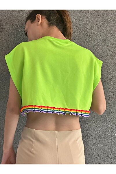 Gönülden Tasarım Colorful Frfirli Combed Cotton Women's Crop