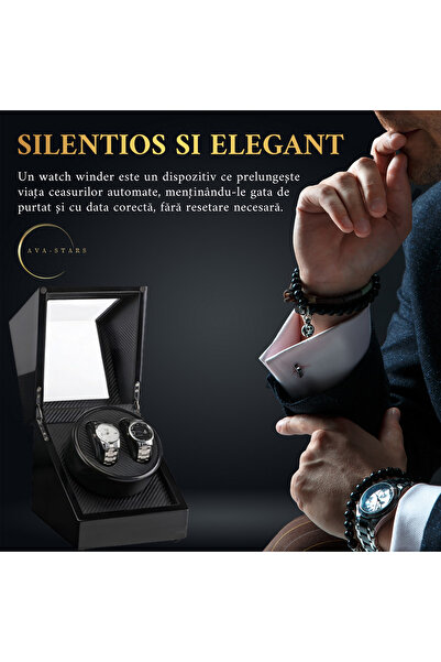 AVA-STARS Watch winder box for automatic watches, Black with White Interior
