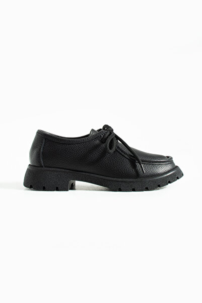 Siena Shoes Clara Γυναικεία Loafer με κορδόνια από γνήσιο δέρμα σε μαύρο χρώμα