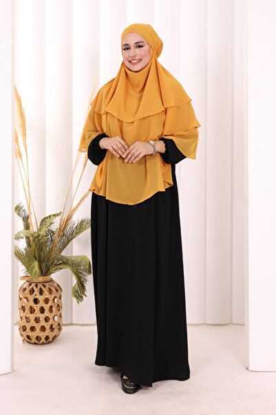 Bym Fashion 3 Layer Chiffon Souffle Shawl with Veil 6012 Mustard
