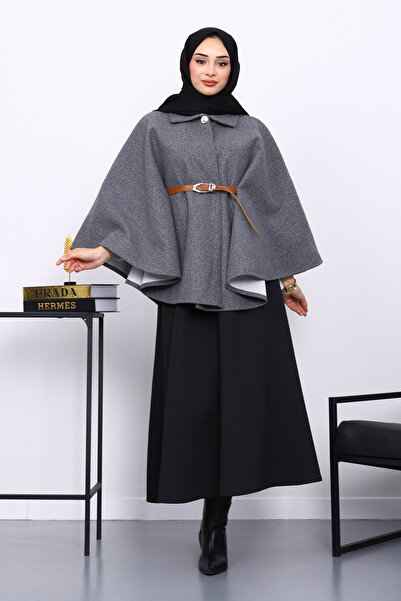 İmajButik Smoked Belted Cashmere Poncho