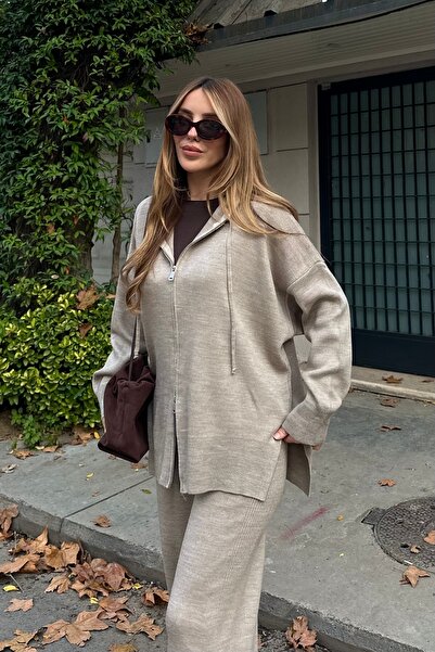 Laluvia Mink Zippered Hooded Knitwear Set - 0511