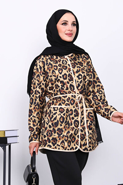 İmajButik Mink Ethnic Patterned Pocket Jacket