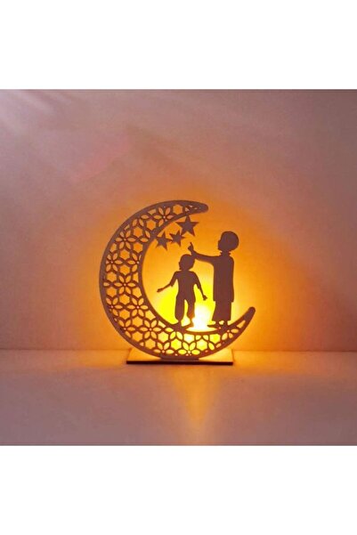 Generic Child Ornament Eid DIY Ramadan Wooden LED Light Lamp Beige 15x5x15cm