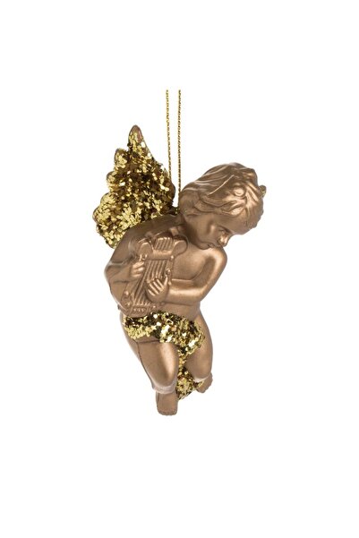 OEM Gold Matte Angel Christmas Tree Ornament with Glitter & Wings 6x9cm