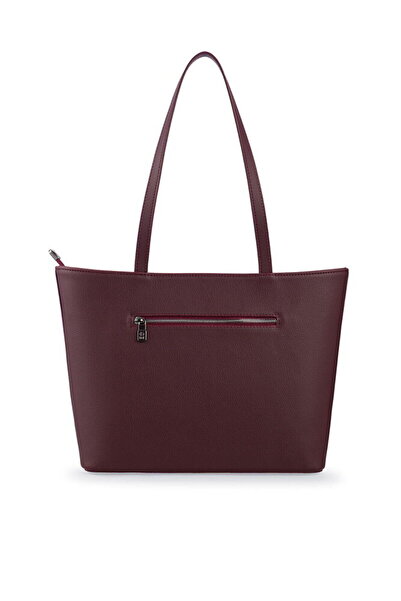 Bilik Deri Logo Detailed Burgundy Women's Shoulder Bag Blkf Aqua