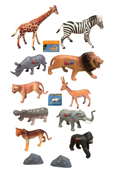 tmtoysandmore Vahşi Hayvanlar 12 Parça Goril,Fil,Zebra,Zürafa,Aslan,Hippo,Geyik,Çita
