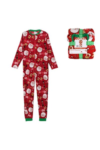 OEM Velvet Red Christmas Onesie with Figurines, Adult One Size