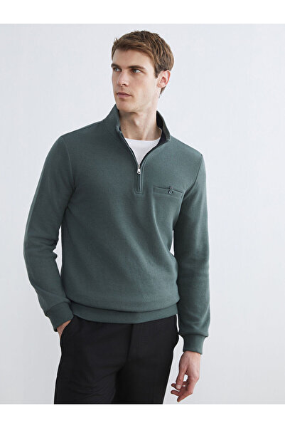 LC Waikiki Green Zippered Mock Neck Men's Sweatshirt