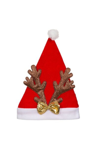 OEM Pălărie de Moș Crăciun pentru copii cu ren și sclipici, 30 cm