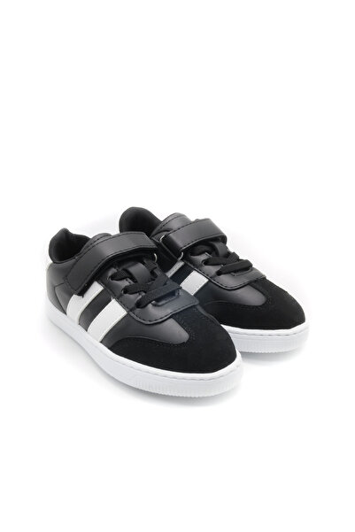 KU&PA SHOES Ramba Black Kids Children Unisex Sneaker Leather-Look Casual Sports Shoes Lace-Up Velcro Kp-4001