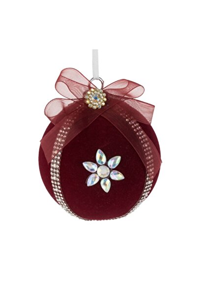 OEM Glob de Crăciun roșu din catifea cu strass Ø10 cm