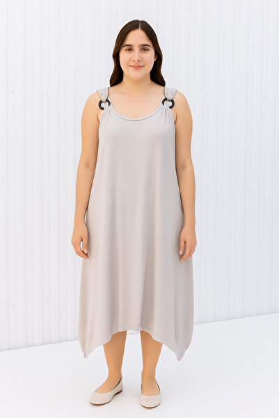 metsawear Plus Size Light Grayrelaxed Fit Ring Strap Cotton Combed Dress