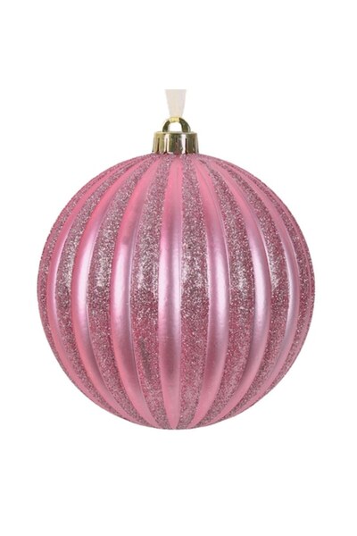 OEM Ornament de Crăciun pentru brad - glob roz mat cu dungi și sclipici Ø15cm