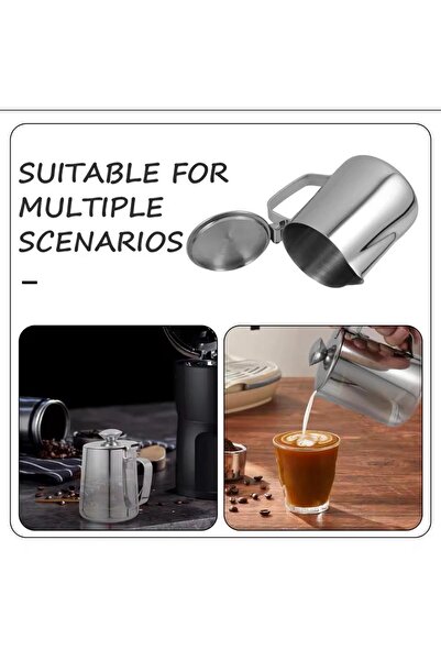 cc bin shihon Milk pitcher with lid, 600ml capacity, for preparing coffee and lattes; stainless steel coffee milk frother.