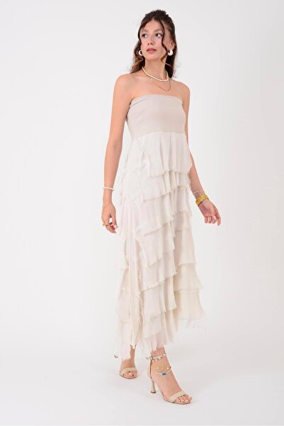 EREN STYLE Italian 2 Size Slimming Layered Silk Skirt & Strapless Dress