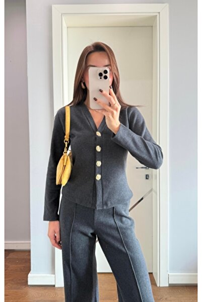 ForOus GOLD BUTTONED KNITWEAR SET