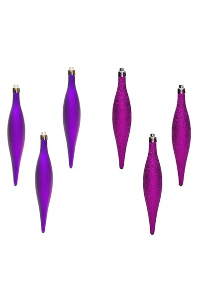 OEM Set de ornamente de Crăciun în formă de țurțuri, violet mat cu sclipici, ...