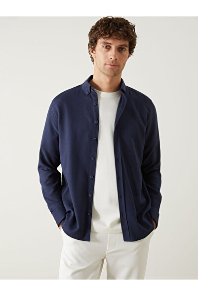 LC Waikiki Navy Blue Regular Fit Long Sleeve Poplin Men's Shirt