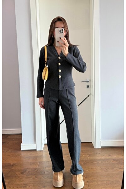 ForOus GOLD BUTTONED KNITWEAR SET