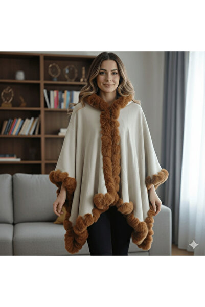 alqarat Hooded poncho with faux fur details