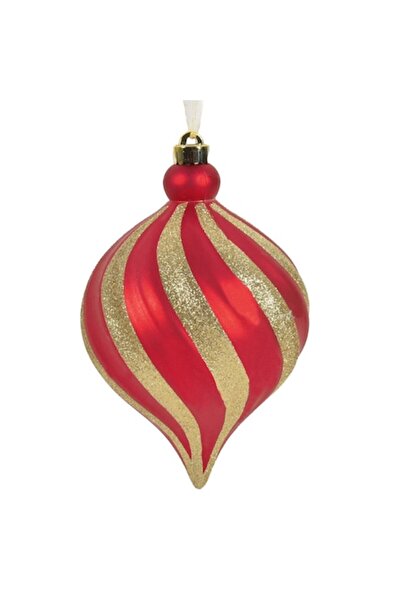 OEM Glob roșu de Crăciun în formă de ceapă cu dungi aurii strălucitoare ø15 cm