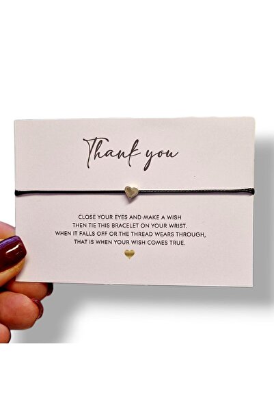 Siyah Kadın Kalp Objeli Siyah Renk Floş İpli Şans Bilekliği