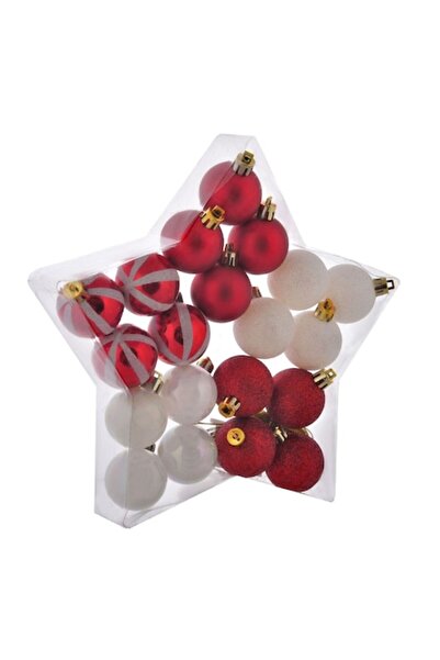 AB HOMES Set 20 globuri Crăciun Ø4cm, roșii și albe holografice cu glitter, d...