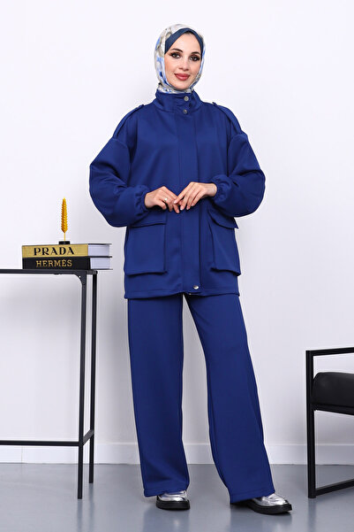 İmajButik Cobalt Blue Zippered Scuba Jacket Pants Suit