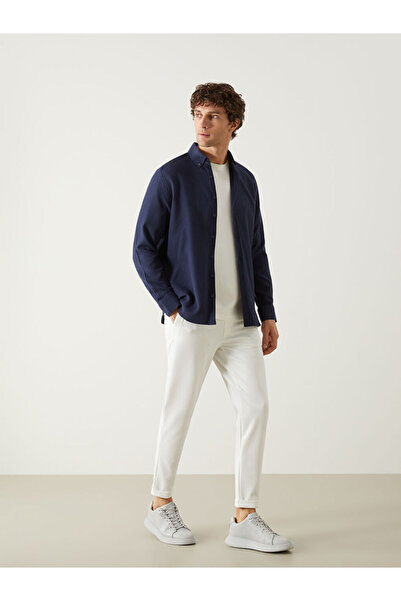 LC Waikiki Navy Blue Regular Fit Long Sleeve Poplin Men's Shirt