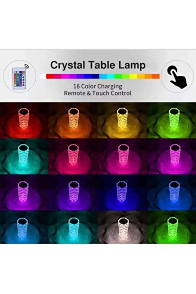 OEM Crystal Table Lamp, 16 Colors, Touch and Remote Control, USB-C Charging, Cylindrical Size