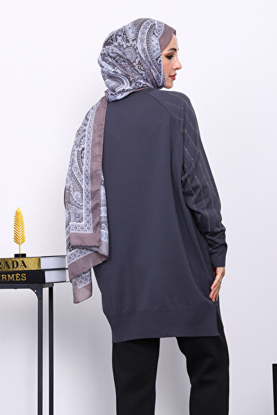 İmajButik Smoked Crew Neck Stone Knitwear Tunic