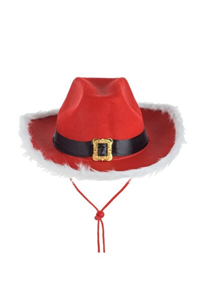 OEM Red Christmas cowboy hat with white feathers