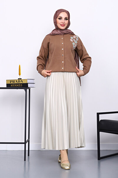 İmajButik Πλεκτή ζακέτα με κουμπιά με κέντημα βιζόν