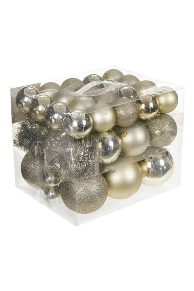OEM Beige Christmas Bauble Set, Matte and Shiny with Glitter 4-6-8-10cm - 54pcs